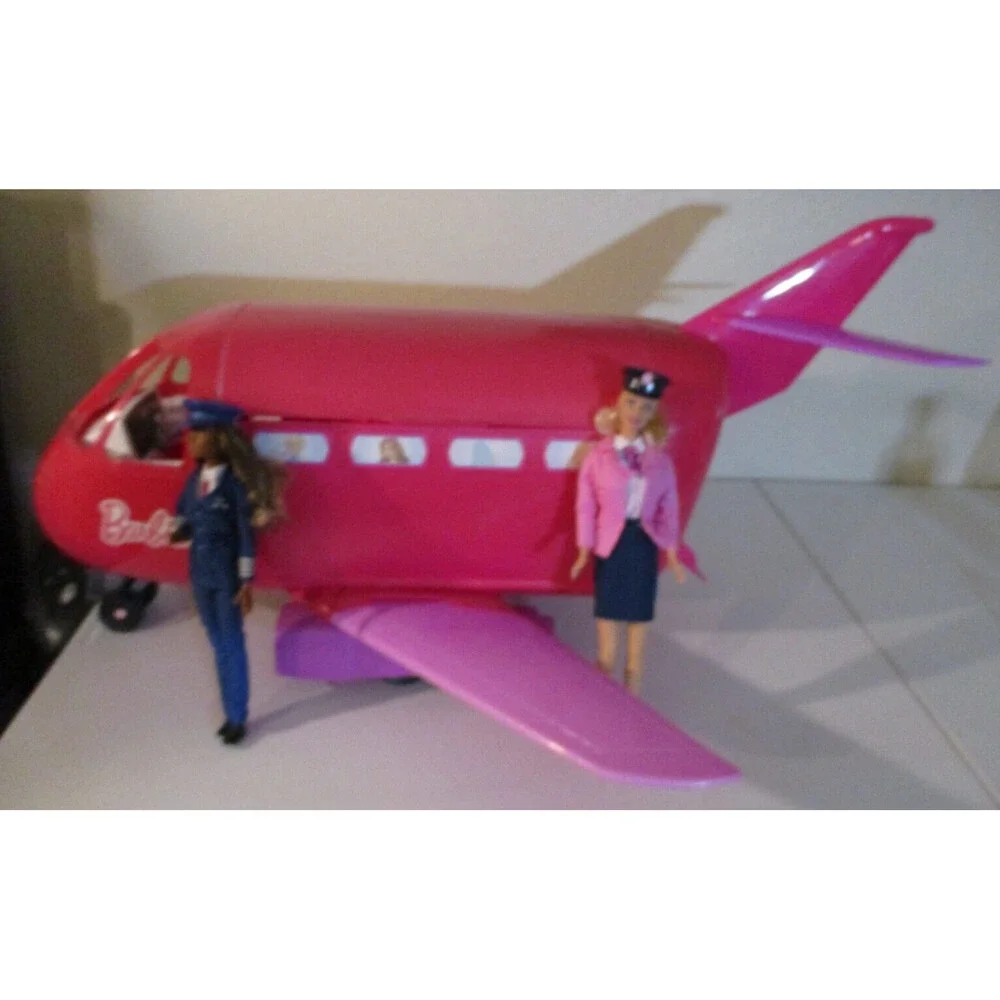 Barbie Pink Jumbo Jet With Accessories Plus Pilot & Stewardess Barbie Dolls